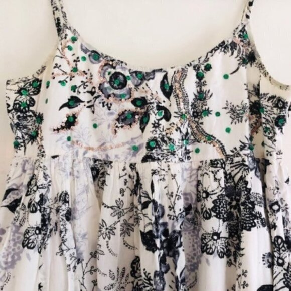 Chaudry KC Dress S Bubble Embellished Sequin Floral Print Black White - Picture 3 of 9